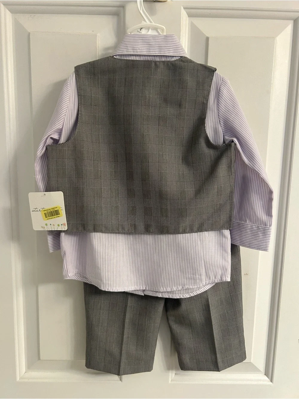 NWT-Starting Out Gray Plaid Vest & Pants Set with Lavender Shirt and Purple Tie